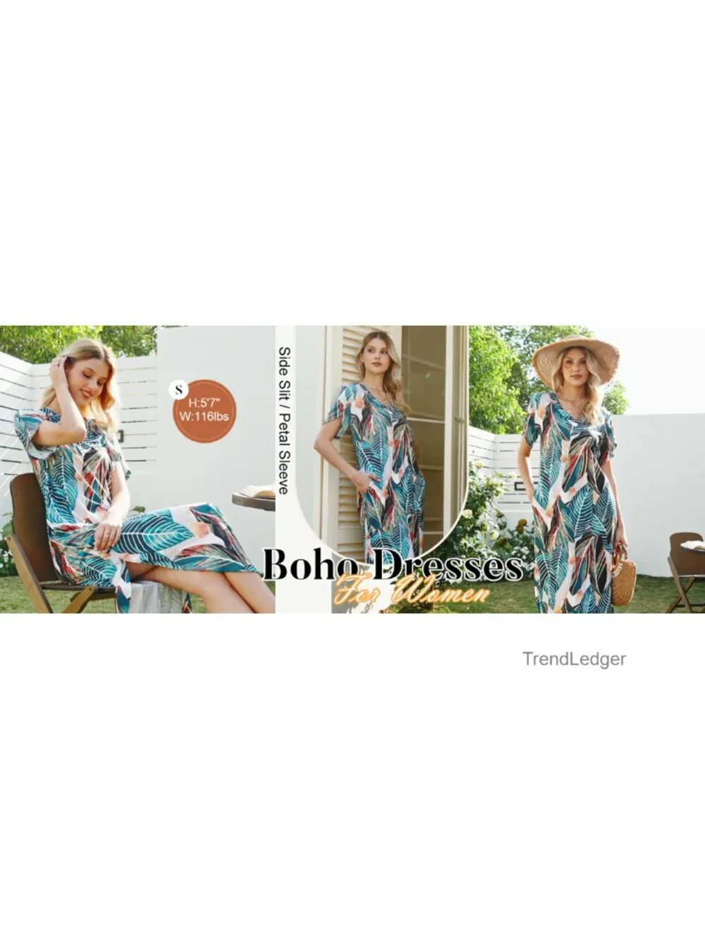 Short Sleeve Maxi Dress with Pockets Side Slit V Neck Sundress Beach Dress